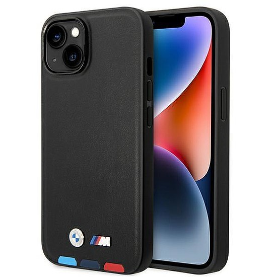 Tok BMW BMHMP14S22PTDK iPhone 14 6.1" fekete/fekete bőrbélyegző Tricolor Magassafe