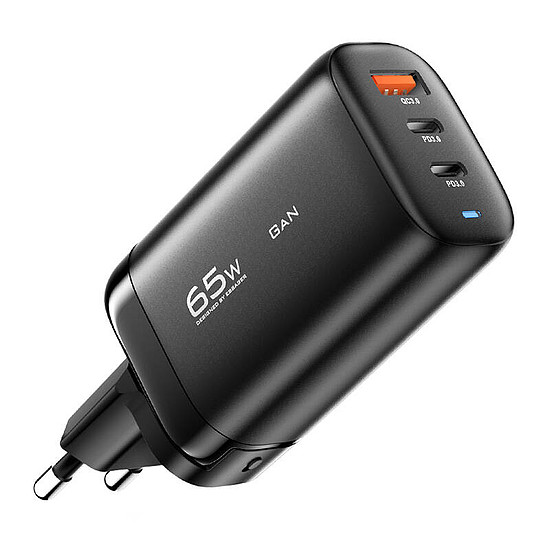 Töltő 2xUSB-C 1xUSB-A 65W Essager GaN fekete (ECT2CA-MYB01)