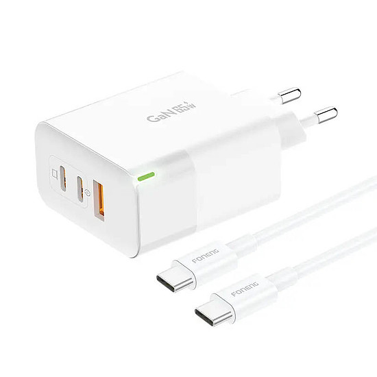 Töltő Foneng GAN65 USB-A, USB-C, USB-C GAN65, 2.4A, 65W, fehér (GAN65 C-C)