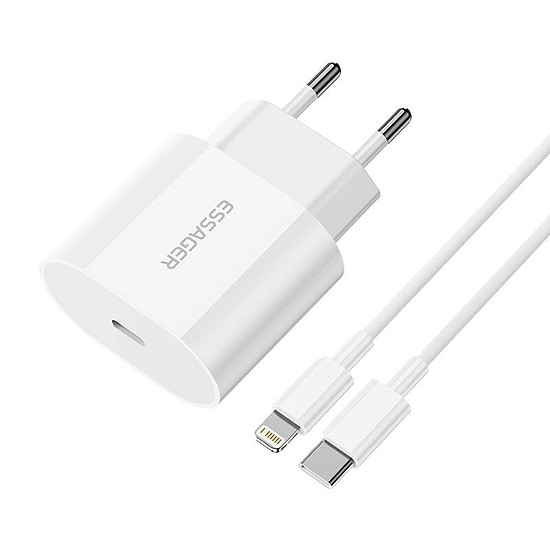 Töltő USB-C 20W Essager USB-C-Lightning kábellel fehér (EFJB02-XBL02-T)