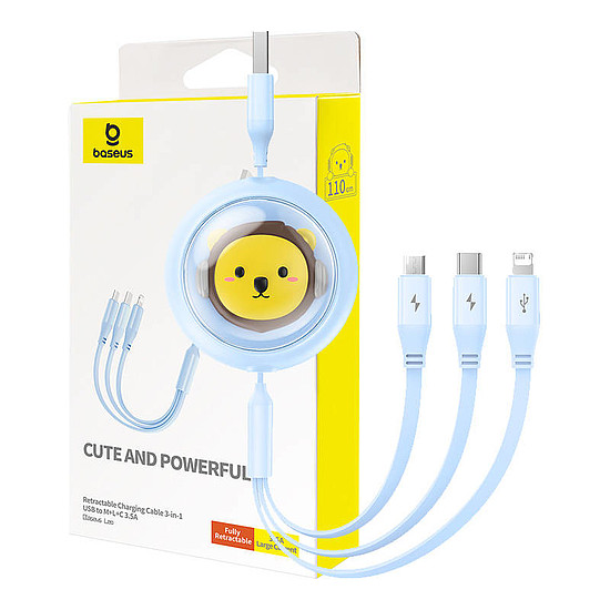 Töltőkábel 3w1 Baseus USB-USB-C, USB-M, Lightning 3,5A, 1,1 m kék (P10362900311-00)