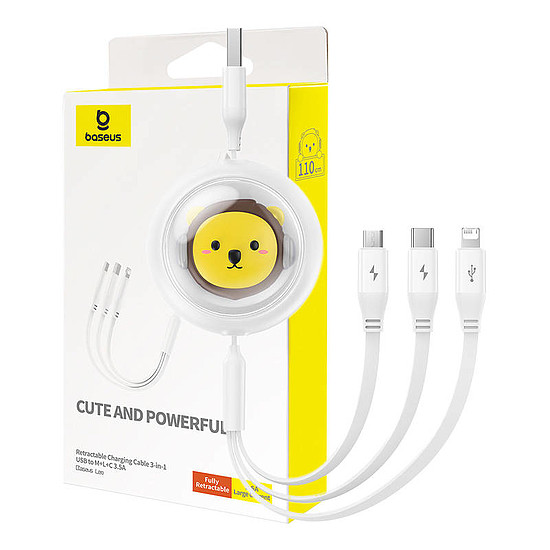 Töltőkabel 3w1 Baseus USB-USB-C, USB-M, Lightning 3,5A, 1,1m, fehér (P10362900211-00)