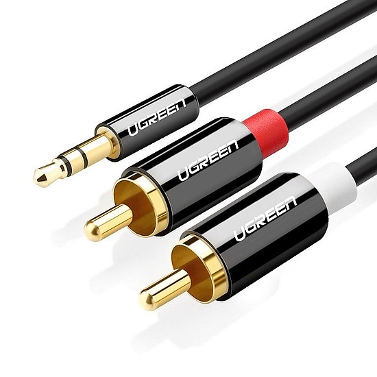 UGREEN AV116 kábel 3,5 mm-es Jack 2RCA-hoz, Cinch 2m, fekete (10584B)