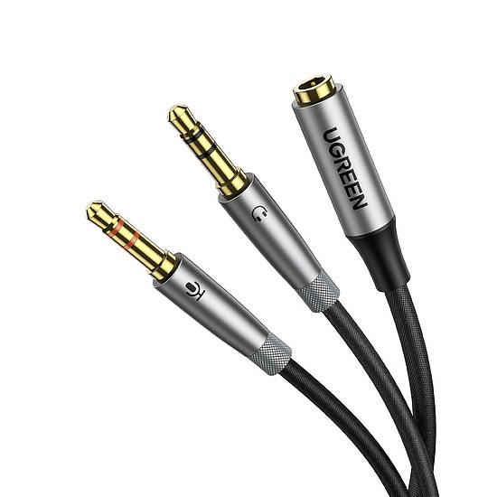 UGREEN AV193 AUX audio splitter fejhallgató + mikrofon 3,5 mm-es mini jack kábelhez, szürke (50255)