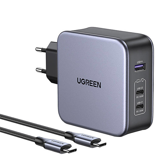 UGREEN CD289 táptöltő, 2x USB-C, 1x USB-A, GaN, 140 W, 2 m kábel, ezüst (90549)