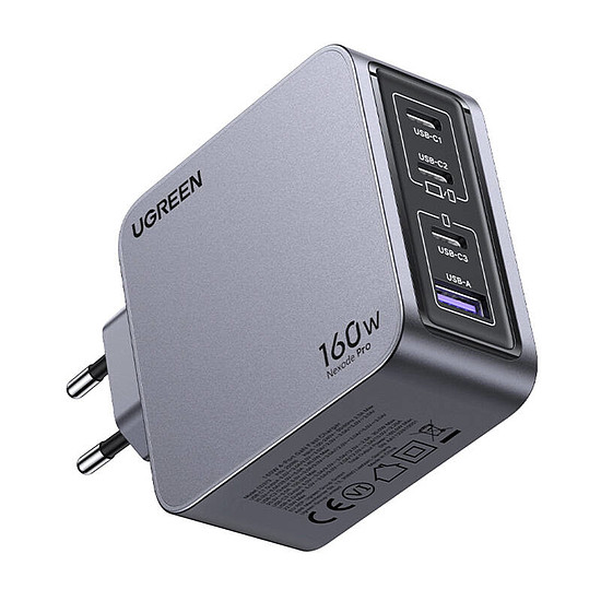 Ugreen Nexode Pro 160W fali töltő, GaN, USB + 3x USB-C szürke (25877)