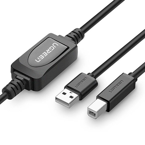 UGREEN US122 aktív USB 2.0 AB nyomtatókábel, 10 m, fekete (10374)