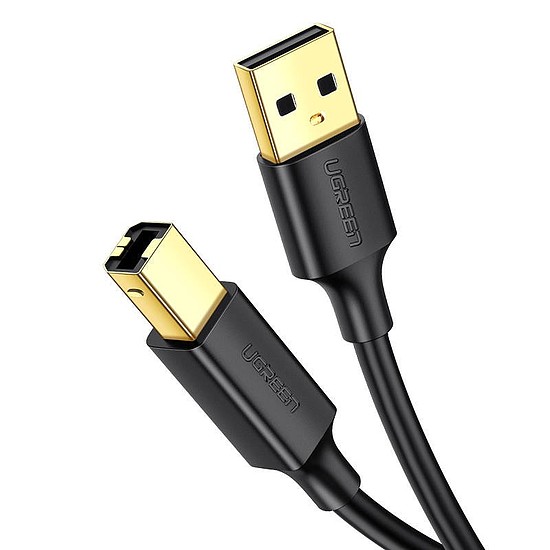 UGREEN US135 USB 2.0 AB nyomtatókábel, aranyozott, 2 m, fekete (20847)