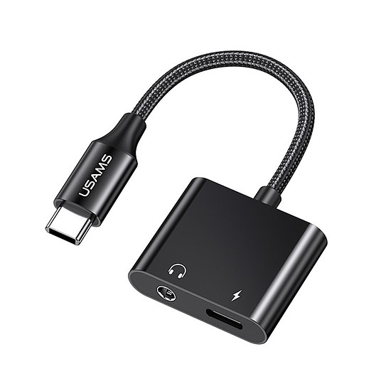 Usams - AU15 audiokábel-adapter (US-SJ598) - Type-C, 3,5 mm-es jack csatlakozó, USB-C PD60W - fekete