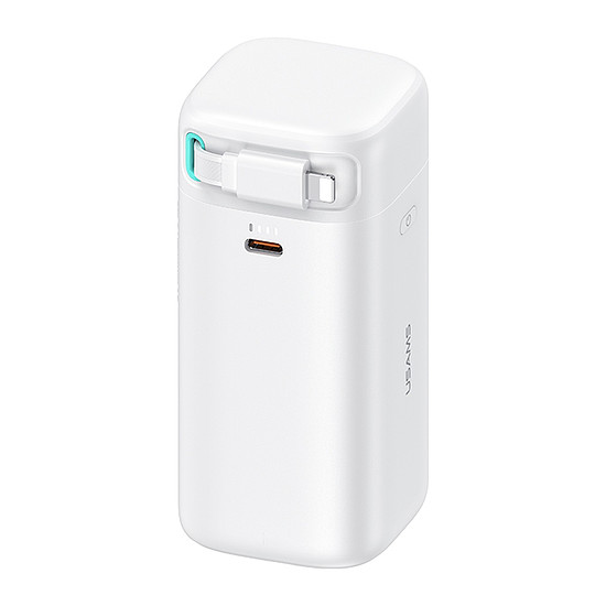 Usams - Power Bank XMF Series (US-CD217) - GaN gyorstöltő USB-C PD45W visszahúzható villámkábellel, 80 cm - fehér