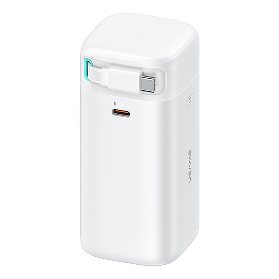 Usams - Power Bank XMF sorozat (US-CD216) - GaN gyorstöltő USB-C PD45W visszahúzható Type-C kábellel, 80 cm - fehér