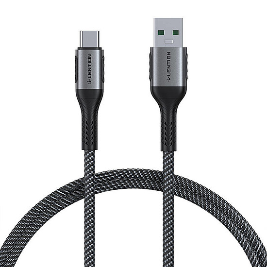 USB-A 3.1-USB-C gyorstöltő kábel Lention CB-ACE-6A1M, 6A, 10 Gbps, 0,5 m fekete (CB-ACE-6A0.5MGRY-DS)