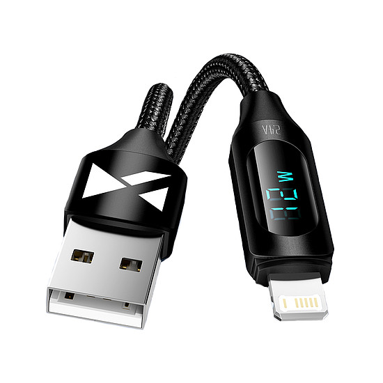 USB-A kábel - Lightning Wozinsky WUALC2 LED 2.4A 2m - Fekete