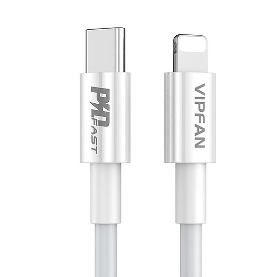 USB-C do Lightning Vipfan P01 kábel, 3A, PD, 1m, fehér (P01LT-1m)