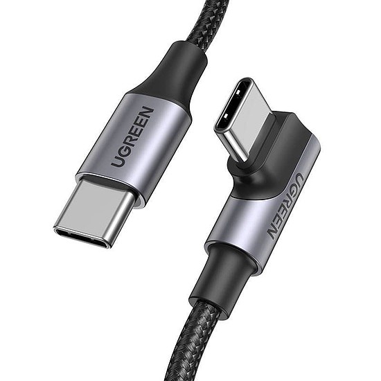 USB-C-USB-C kábel, ferde UGREEN US334 5A, PD 100W, 1m, fekete (70643)