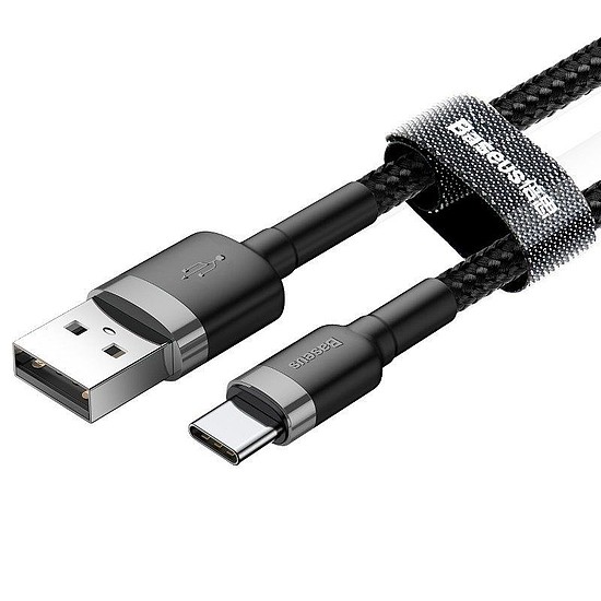 USB-USB-C kábel Baseus Cafule 2A 3m, szürke-fekete (CATKLF-UG1)