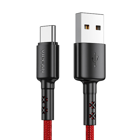 USB-USB-C kábel Vipfan X02, 3A, 1,8m, piros (X02TC-1.8m-red)