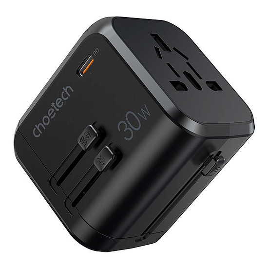 Utazási fali töltő Choetech PD5008, 3xUSB-A, 1xUSB-C, GaN, 30W, fekete (PD5008)