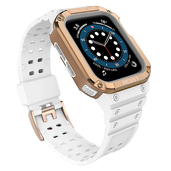 Védőszíjszíj tokkal Apple Watch 7 / SE (41/40 / 38 mm) tokkal, páncélozott óraburkolattal, fehér