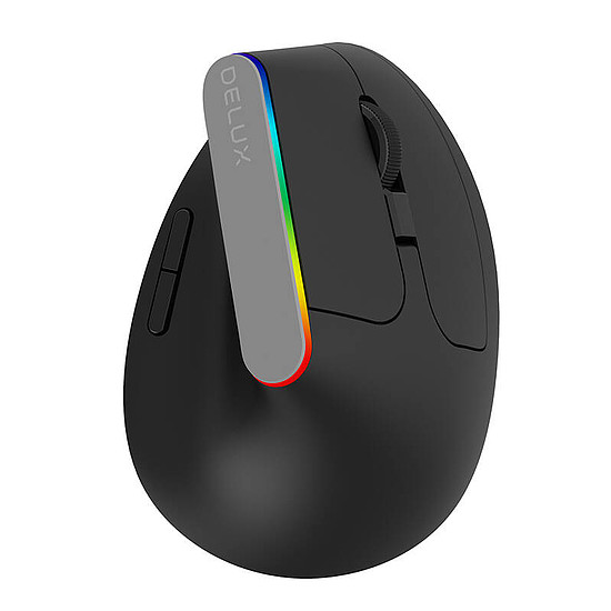 Vezeték nélküli függőleges egér Delux M618C 2.4G 1600DPI RGB, fekete (M618C Black)