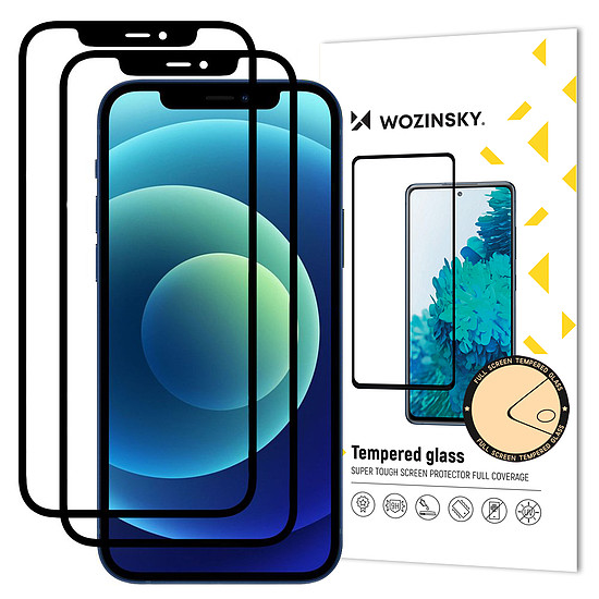 Wozinsky 2x Tempered Glass Full Glue Super Tough képernyővédő fólia, teljesen fedett keret tokkal, iPhone 12 Pro / iPhone 12 fekete