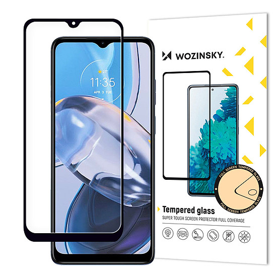 Wozinsky Full Glue edzett üveg Motorola Moto E22i / E22 teljes képernyő fekete kerettel (tokbarát)