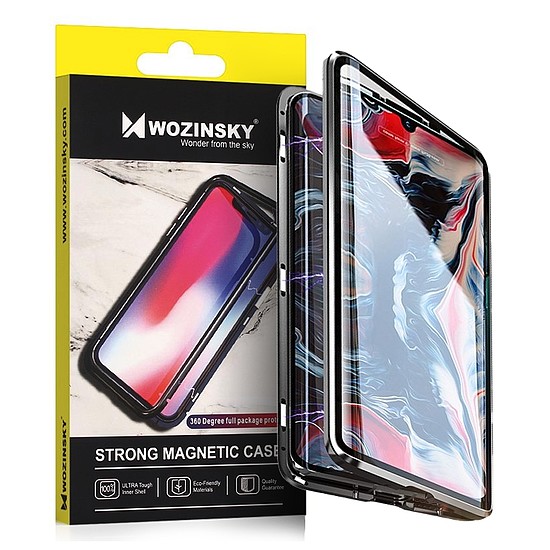 Wozinsky Full Magnetic Case teljes test első és hátsó burkolat beépített üveggel Vivo X60 fekete-átlátszó