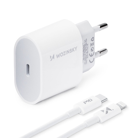 Wozinsky gyors EU USB Type C Power Delivery 20W fali töltő + kábel USB Type C / Lightning kábel 1m fehér