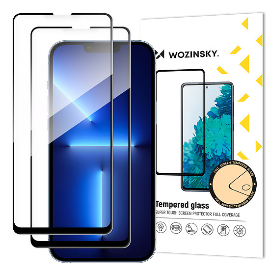 Wozinsky készlet 2x szupererős Full Glue teljes képernyős edzett üvegből, tokbarát kerettel iPhone 14 Max / 13 Pro Max fekete