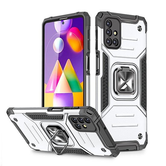 Wozinsky Ring Armor Case Kickstand strapabíró, masszív burkolat Samsung Galaxy M31s ezüst színű