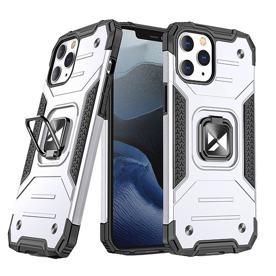 Wozinsky Ring Armor tok iPhone 14 Pro Max páncélozott burkolatú mágneses tartógyűrű ezüst