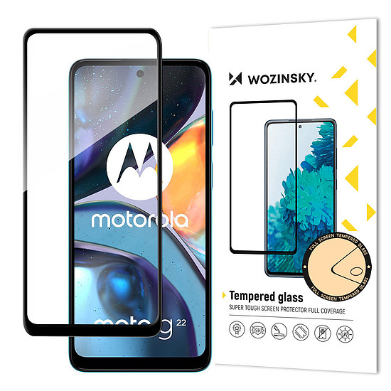 Wozinsky Super Durable Full Glue edzett üveg teljes képernyős tokkal-barát Motorola Moto G22 Black