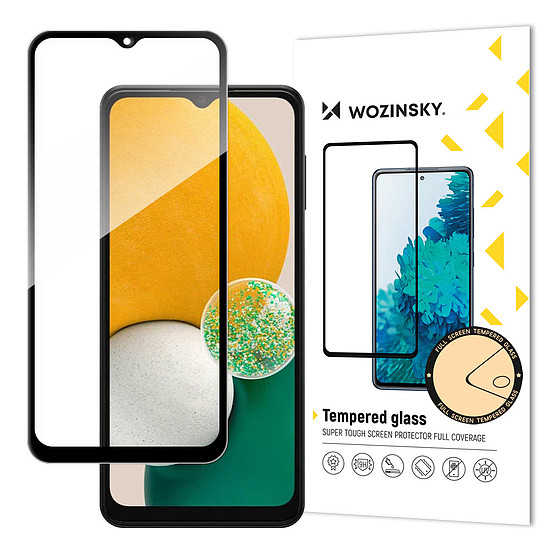 Wozinsky Super Tough, teljes ragasztós edzett üveg teljes képernyő kerettel, tokkal barátságos Samsung Galaxy A13 / A23 / A23 5G / M13 fekete