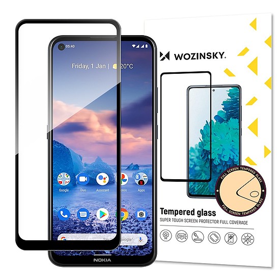 Wozinsky Tempered Glass Full Glue Super Tough képernyővédő fólia, teljesen fedett kerettel, tokbarát Nokia 5.4 fekete készülékhez