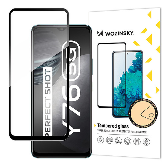 Wozinsky Tempered Glass Full Glue Super Tough képernyővédő fólia, teljesen fedett kerettel, tokbarát Vivo Y76 5G / Y76s / Y74s fekete