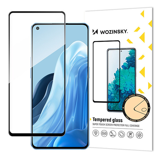 Wozinsky Tempered Glass Full Glue Super Tough képernyővédő fólia, teljesen fedett kerettel, tokbarát Oppo Reno7 Pro 5G fekete készülékhez