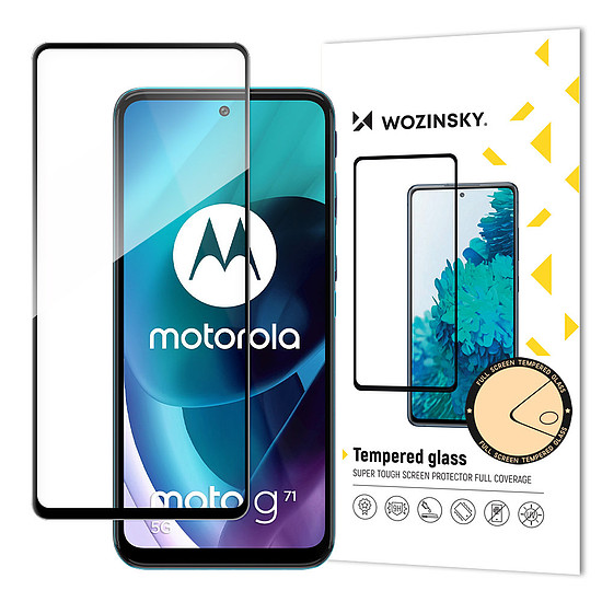 Wozinsky Tempered Glass Full Glue Super Tough képernyővédő fólia, teljesen fedett kerettel, tokbarát Motorola Moto G71 5G fekete készülékhez