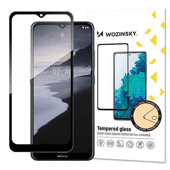 Wozinsky Tempered Glass Full Glue Super Tough képernyővédő fólia, teljesen lefedett, keretes tokkal, Nokia 2.4 fekete készülékhez