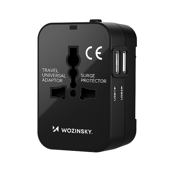 Wozinsky WUTWC utazási adapter univerzális 24W EU / US / AUS / UK / 2x USB-A - fekete