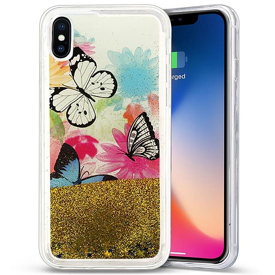 Zizo Liquid Glitter Star tok iPhone X-hez Butterflies (GLST-IPHX-BF)