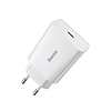 Baseus speed mini gyorstöltő, USB + USB-C, PD, 3A, 20 W, fehér (CCFS-SN02)