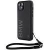 BMW Signature Leather Wordmark Cord tok iPhone 15 Plus / 14 Plus telefonhoz - fekete