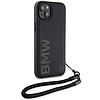 BMW Signature Leather Wordmark Cord tok iPhone 15 Plus / 14 Plus telefonhoz - fekete