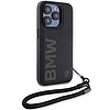 BMW Signature Leather Wordmark Cord tok iPhone 15 Pro-hoz - fekete