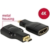 Delock adapter Gyors-sebességű HDMI Ethernettel - HDMI micro-D apa véggel > HDMI-A anya 4K fekete (65664)