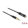 Delock Audio bővítő kábel sztereo jack 3,5 mm 4 tűs apa anya Ultra Slim, 0,5 m, fekete (66074)