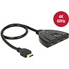 Delock HDMI UHD-kapcsoló, 3 x HDMI-bemenet > 1 x HDMI-kimenet, 4K integrált kábellel (50 cm) (18600)