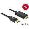 Delock Kábel Displayport 1.2 dugó > High Speed HDMI-A dugó passzív 4K 1 m fekete (85316)