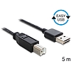 Delock Kábel, EASY-USB 2.0-s A-típusú csatlakozódugó > USB 2.0-s B-típusú csatlakozódugó, 5 m,fekete (85553)