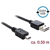 Delock Kábel, EASY-USB 2.0-s A-típusú csatlakozódugó > USB 2.0-s Mini-B-típusú csatlakozódugó, 0,5 m (85158)